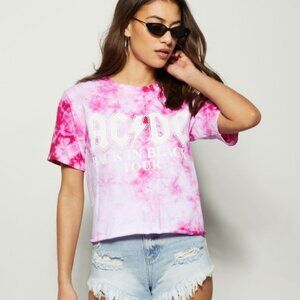 Hot Pink AC/DC Back in Black 1980 Concert Tour Cropped Tie Dye Graphic tee XL
